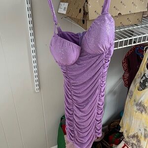 Sparkly Purple Ruched Dress